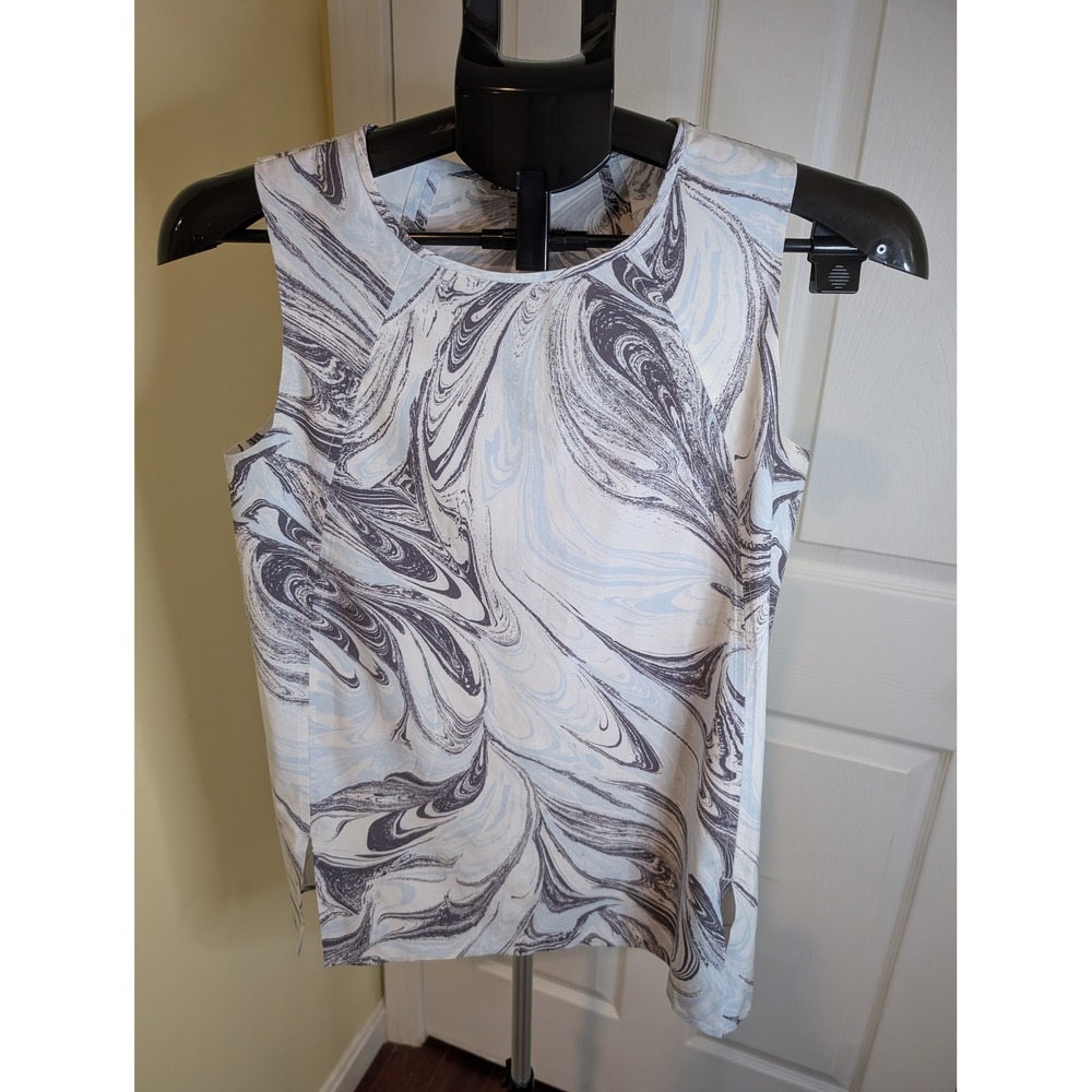 Athleta Refined Zephyr Tank Womens XXS White Grey Marble Swirl Sleeveless Top